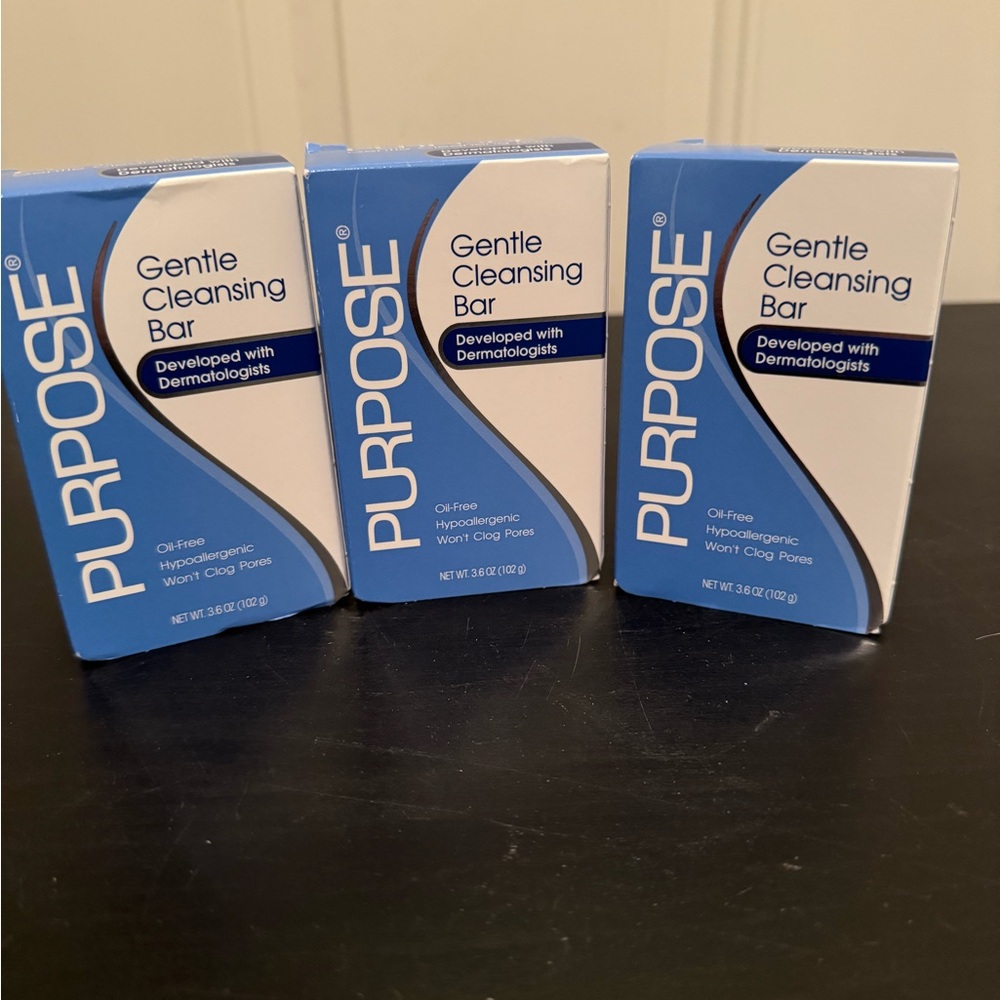 Purpose Gentle Cleansing Face Bar Soap Oil-Free Hypoallergenic 3.6 Ounce x3 Bars